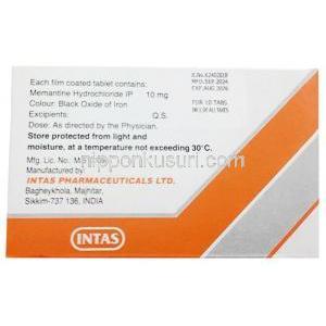 ネムダー 10, メマンチン 10mg, 製造元：Intas Pharma, 箱情報