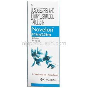 ノベロン,デソゲストレル  0.15mg/ エチニルエストラジオール 0.03mg, 21 錠, 製造元LOrganon,箱情報