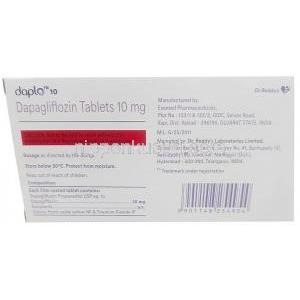 ダプロ, ダパグリフロジン 10mg, 製造元：Dr Reddy's Laboratories Ltd, 箱情報, 製造元