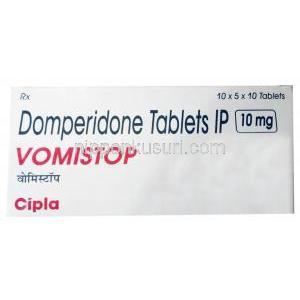 ボミストップ, ドンペリドン 10 mg, 製造元：Cipla, 箱表面（新包装）