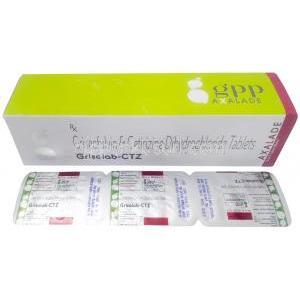 グリソラブ CTZ, グリセオフルビン 250 mg/ セチリジン 5 mg, 製造元：GPP Axalade, 箱, シート情報