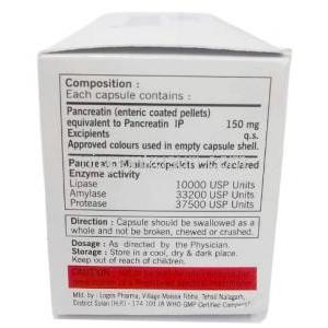パンクレオテ, パンクレアチン 150 mg (10000),カプセル, 製造元：Prevego Healthcare & Research Private Limited,箱情報, 成分, 保管方法