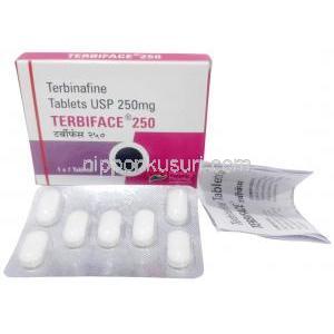 テルビフェイス,テルビナフィン 250 mg, 製造元：Healing Pharma India Pvt Ltd, 箱, シート, 商品説明書