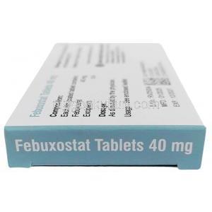 フェブキソスタット (Sava社製), フェブキソスタット 40 mg, 製造元：Sava Healthcare,箱側面