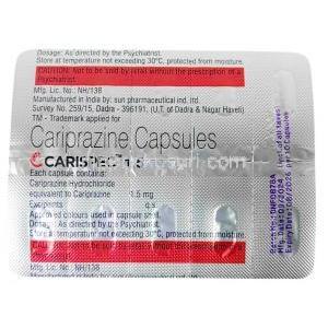 カリスペック, カリプラジン 1.5 mg, 製造元：Sun Pharmaceutical Industries Ltd,シート情報