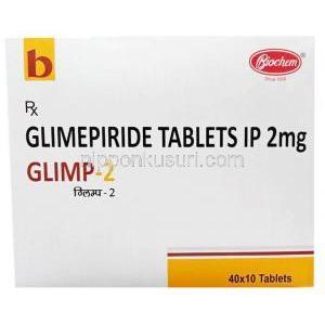 グリンプ 2, グリメピリド 2mg, 製造元：German Remedies, 箱表面