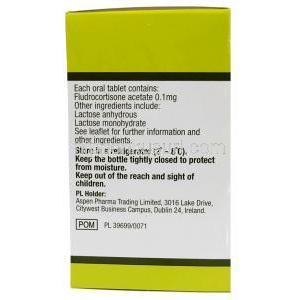 フルドロコルチゾン 0.1mg,製造元：Aspen, 箱情報, 保管方法