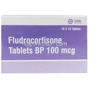 フルドロコルチゾン (Sava社製), フルドロコルチゾン 100 mcg, 製造元：SAVA Healthcare, 箱表面