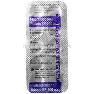 フルドロコルチゾン (Sava社製), フルドロコルチゾン 100 mcg, 製造元：SAVA Healthcare, シート情報