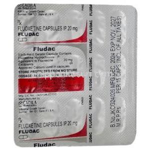 フルダック, フルオキセチン 20 mg, 製造元：Cadila Pharmaceuticals, シート情報
