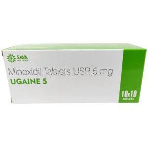 ウゲイン 5, ミノキシジル 5mg, 製造元：Sava Healthcare, シート形式,箱表面