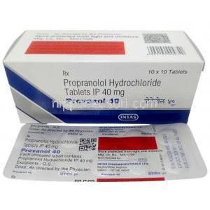 プロバノール 40, プロプラノロール 40 mg, 製造元:Intas Pharma, 箱, シート情報