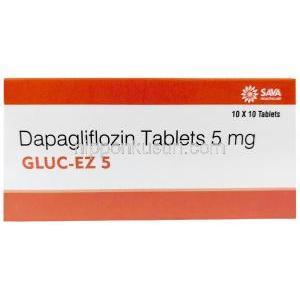 グルック イーゼット 5, ダパグリフロジン 5 mg, 製造元：SAVA Healthcare Limited, 箱表面