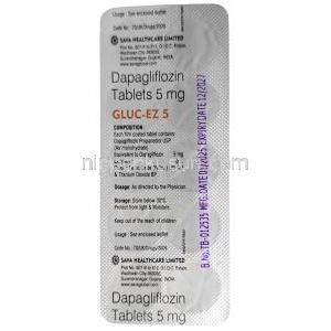 グルック イーゼット 5, ダパグリフロジン 5 mg, 製造元：SAVA Healthcare Limited, シート情報