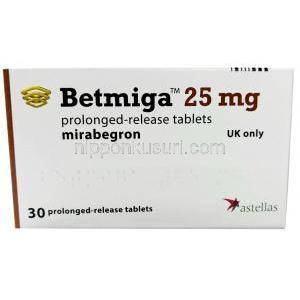 ベットミガ, ミラベグロン 25 mg, 製造元：Astellas Pharma, 箱表面