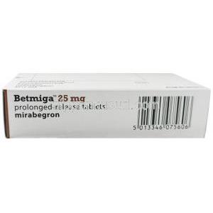 ベットミガ, ミラベグロン 25 mg, 製造元：Astellas Pharma, 箱底面