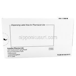 ベットミガ, ミラベグロン 25 mg, 製造元：Astellas Pharma, 箱裏面