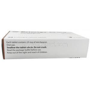 ベットミガ, ミラベグロン 25 mg, 製造元：Astellas Pharma, 箱情報, 成分