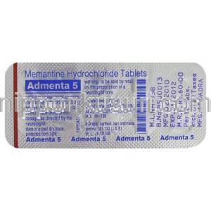 メマンティン Memantine  5mg 錠 (Sun Pharma) 包装裏面