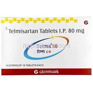 テルマ 80, テルミサルタン 80 mg, 製造元：Glenmark Pharmaceuticals,箱表面