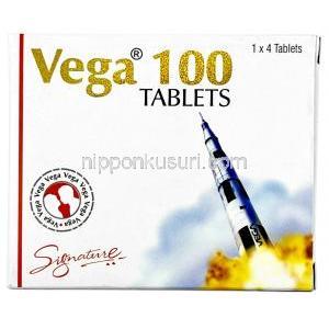 ベガ 100, シルデナフィル 100mg, 製造元：Mankind Pharma, 箱表面