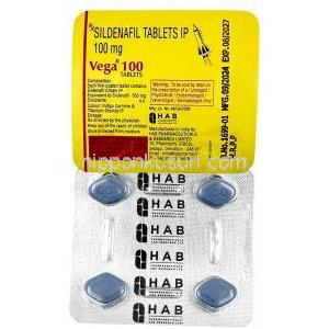 ベガ 100, シルデナフィル 100mg, 製造元：Mankind Pharma, シート情報