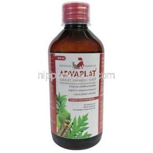 アドバプラット 血小板増強シロップ（犬猫用）, シロップ 200 mL, 製造元：SAVA Healthcare Limited, ボトル表面
