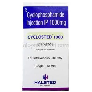 シクロステッド注射, シクロホスファミド 1000 mg, 製造元:Halsted Pharma, 箱表面