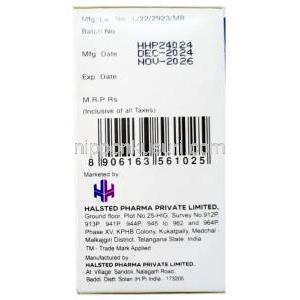 シクロステッド注射, シクロホスファミド 1000 mg, 製造元:Halsted Pharma, 箱情報, 製造日, 消費期限