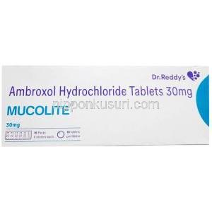 ムコライト, アンブロキソール 30 mg, 製造元：Dr Reddy's Laboratories Ltd, 箱表面