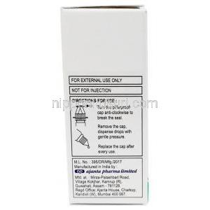 オロパット 点眼薬(保存料なし), オロパタジン 0.1% wv, 点眼薬 5mL, 製造元：Ajanta Pharma, 箱情報, 使用方法