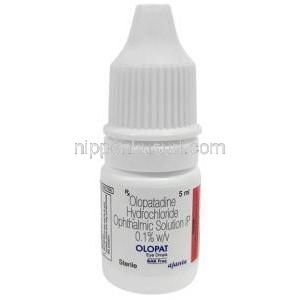 オロパット 点眼薬(保存料なし), オロパタジン 0.1% wv, 点眼薬 5mL, 製造元：Ajanta Pharma, ボトル表面