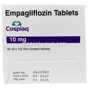 コスピアク,エンパグリフロジン 10mg, 90錠, 製造元：Torrent Pharmaceuticals Ltd,箱情報, 製造日, 消費期限