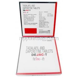 デジャック T, タダラフィル 10mg/ ダポキセチン 30mg, 製造元：Intas Pharmaceuticals, 箱表面, 箱情報