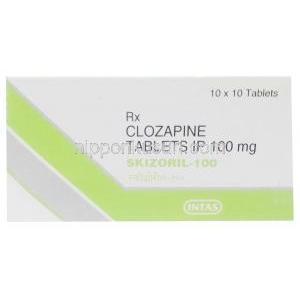 スキゾリル,クロザピン 100mg, 製造元：Intas Pharma, 箱表面