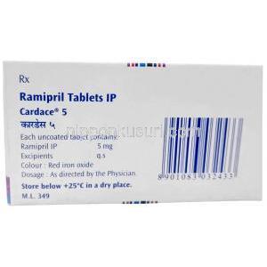 カルデース, ラミプリル5mg, 製造元：Sanofi, 箱情報, 成分, 保管方法
