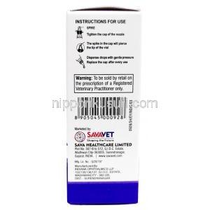 ヴィジョティアーズ 点眼薬（ペット用）, ポリビニールアルコール/ ポビドン, ペット用点眼薬 15 mL,製造元：SAVA Healthcare Limited, 箱情報, 使用方法