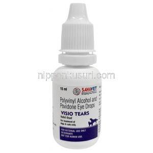 ヴィジョティアーズ 点眼薬（ペット用）, ポリビニールアルコール/ ポビドン, ペット用点眼薬 15 mL,製造元：SAVA Healthcare Limited, ボトル表面