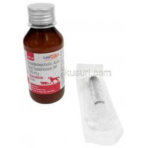 ガリボール ペット用経口懸濁液,ウルソデオキシコール酸 125 mg, ペット用経口懸濁液 100 mL, 製造元： SAVA Healthcare Limited, ボトル, 付属品
