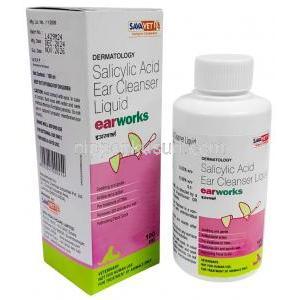 イヤーワークス ペット用耳洗浄液, サリチル酸, ペット用耳洗浄液100 mL,製造元：SAVA Healthcare Limited, 箱, ボトル