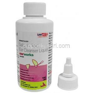 イヤーワークス ペット用耳洗浄液, サリチル酸, ペット用耳洗浄液100 mL,製造元：SAVA Healthcare Limited, ボトル, キャップ