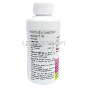 イヤーワークス ペット用耳洗浄液, サリチル酸, ペット用耳洗浄液100 mL,製造元：SAVA Healthcare Limited, ボトル情報, 成分