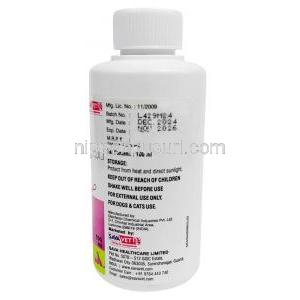 イヤーワークス ペット用耳洗浄液, サリチル酸, ペット用耳洗浄液100 mL,製造元：SAVA Healthcare Limited, ボトル情報, 製造日, 消費期限