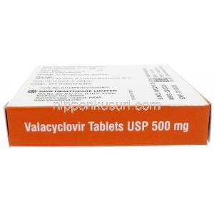 バラシクロビル (Sava 社製）バラシクロビル500 mg, 製造元： Sava  Healthcare, 箱底面