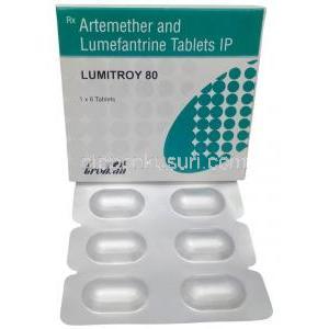 ルミトロイ, アルテメテル 80 mg/ ルメファントリン 480 mg, 製造元：Troikaa Pharmaceuticals Ltd, 箱, シート
