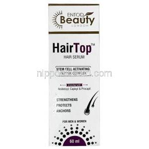 ヘアトップ ヘア美容液, ヘア美容液 60mL, 製造元：Entod Pharmaceuticals Ltd, 箱表面