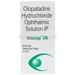 ウィノラップ DS 点眼薬, オロパタジン 0.2%, 点眼薬 2.5 mL, 製造元：Sun Pharmaceutical Industries, 箱表面