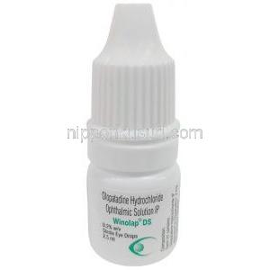 ウィノラップ DS 点眼薬, オロパタジン 0.2%, 点眼薬 2.5 mL, 製造元：Sun Pharmaceutical Industries, ボトル表面