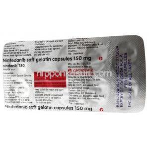 ニンダニブ 150, ニンテダニブ 150mg, 製造元:Glenmark Pharmaceuticals, シート情報