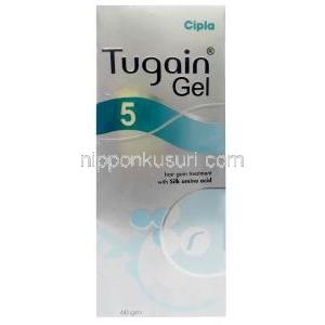 ツゲイン 頭皮用ジェル 5, ミノキシジル 5%, 頭皮用ジェル 60 g (ボトル入り) , 製造元：Cipla, 箱表面